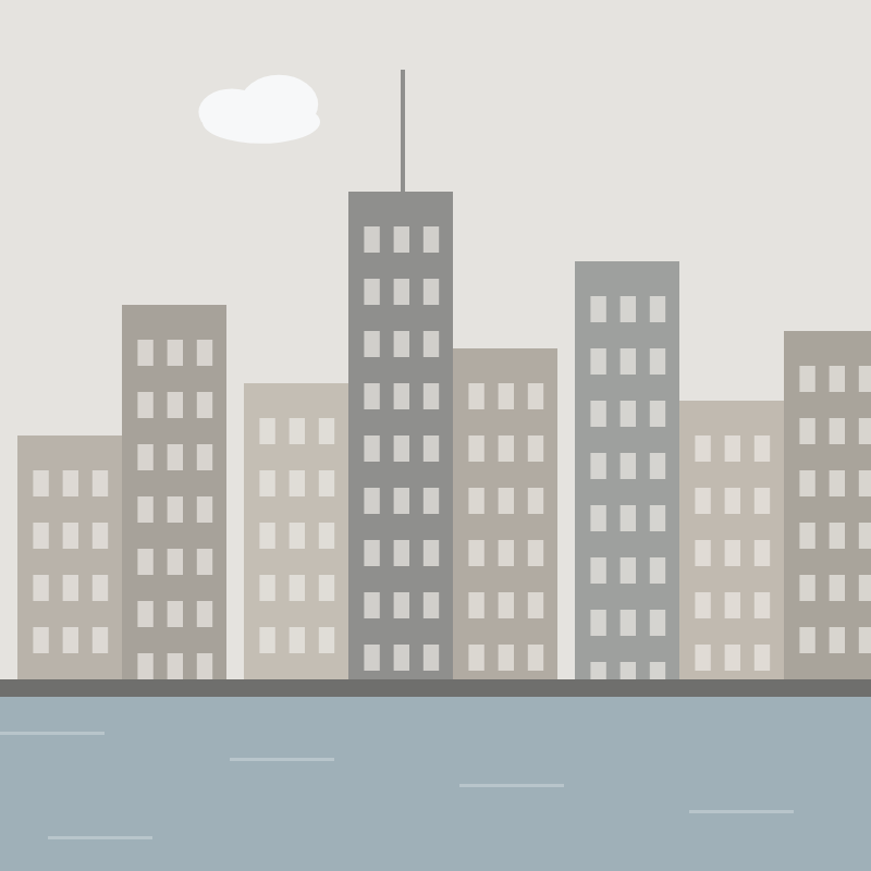 City skyline on a riverfront