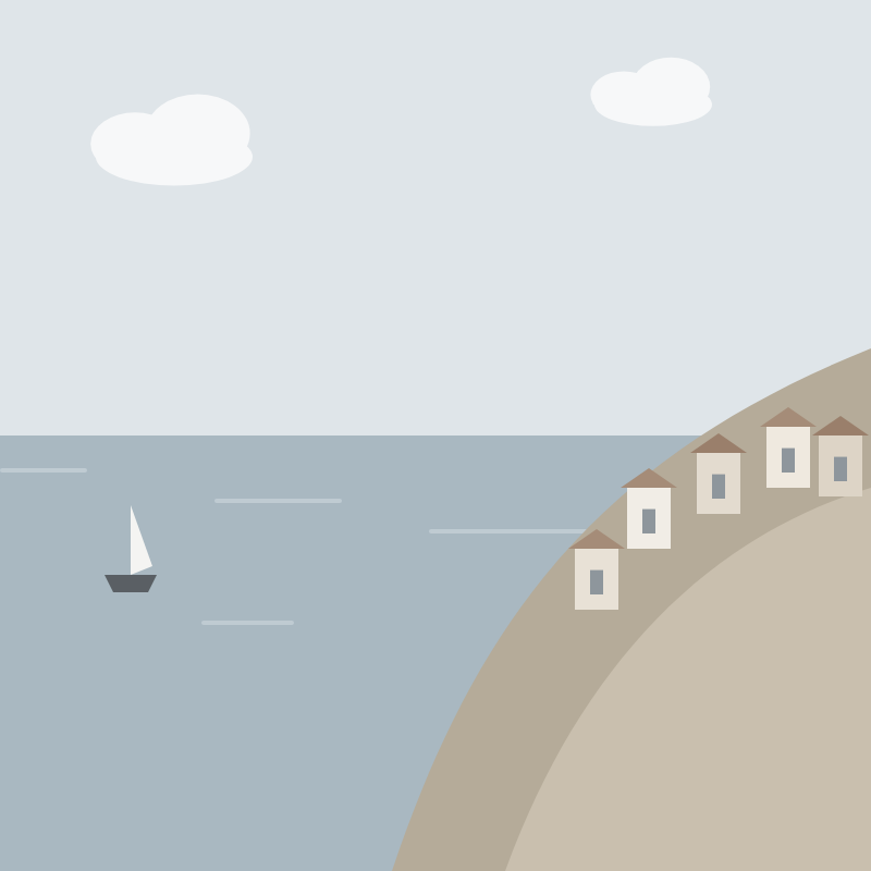 Coastline with white houses above the sea