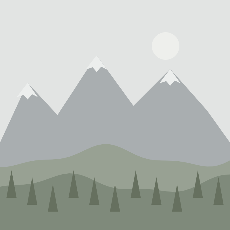 Green hills below snow-capped peaks, with a forest in front